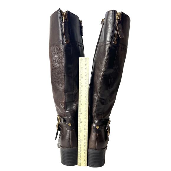 Franco Sarto Knee High Womens Size 7.5M Riding Boots Brown Leather Casual Zip Up - Picture 8 of 10